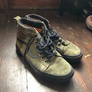 Olive green high top vans. Scotchgard inside. Special Pat Moore edition.